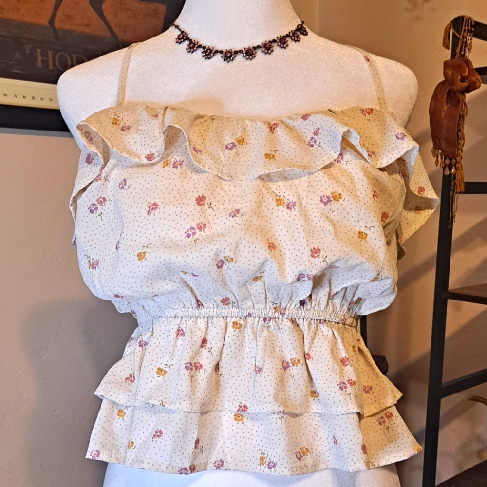 Aubrey Line and Dot Floral Print Tank Top Size Small NWT